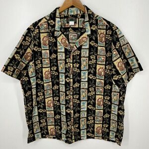 Hawaiian Reserve Collection Short Sleeve Button Shirt‎ Men's XL Black Guitar